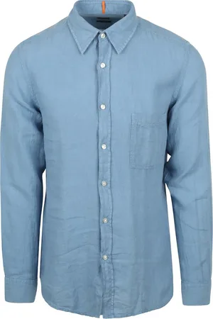 HUGO BOSS Relegant Overhemd Linnen Blauw