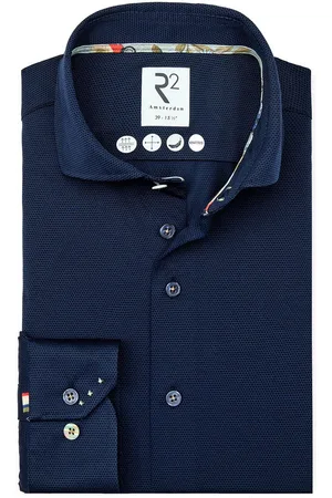 R2 Amsterdam R2 Japanese Knitted Overhemd Korte Mouwen Navy