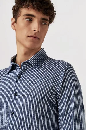 DESOTO Shirt Kent Linen Optics Stripes Navy