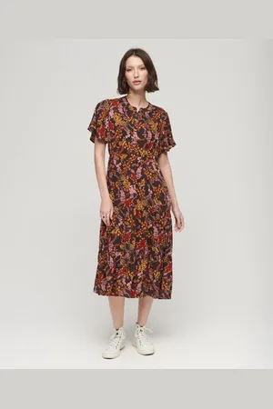 Superdry Vrouwen Gelaagde Midi-jurk met Korte Mouwen en Print Grootte: 36