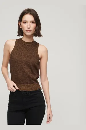 Superdry Vrouwen Gebreid Hemdtopje van Merinowol met Ronde Hals Grootte: 42