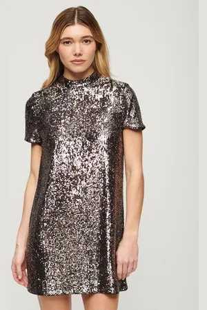 Superdry Vrouwen T-shirtjurk met Lovertjes en Hoge Hals Grootte: 36