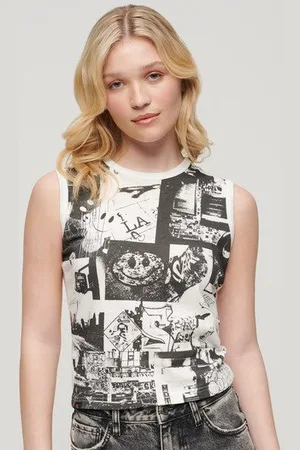 Superdry Vrouwen Photographic Slimfit Hemd met Logo Grootte: 42