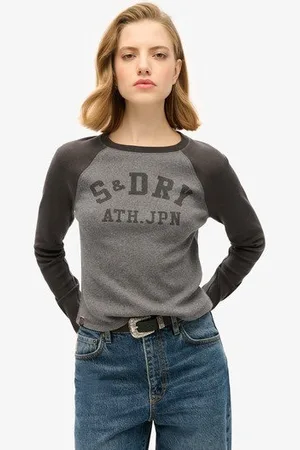 Superdry Vrouwen Athletic Essentials Geribde Slimfit top met Lange Mouwen Grootte: 34-36