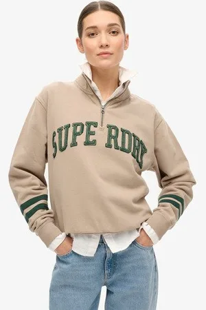 Superdry Vrouwen Sweatshirt Athletic Essentials met Applicatie en Halve Rits Grootte: 40