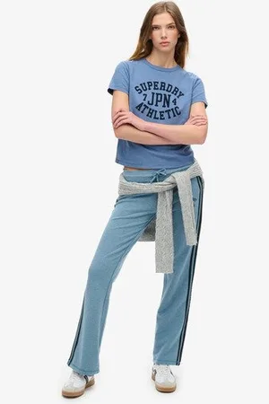 Superdry Vrouwen Athletic Essentials Stripe Joggingbroek met Wijde Pijpen Grootte: 42
