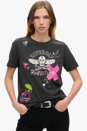 Superdry Vrouwen Lo-fi Punk Poster Relaxed T-shirt Grootte: 36