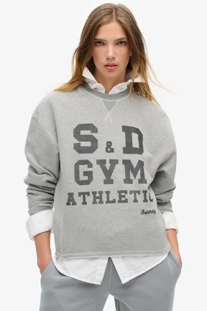 Superdry Vrouwen Kort Losvallend Athletic Essentials Sweatshirt met Ronde Hals Grootte: 42