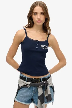 Superdry Vrouwen Athletic Essentials Camitop met Knopen en Print Grootte: 44