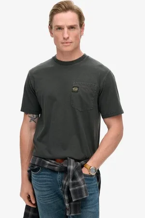 Superdry Mannen T-shirt met Borstzak en Contrasterend Stiksel Grootte: L