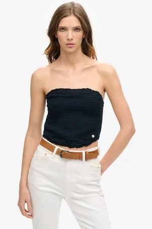 Superdry Vrouwen Bandeautop met Smokwerk Grootte: 36