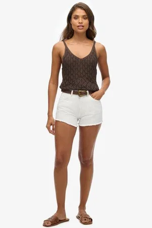 Superdry Vrouwen Jeansshort met Hoge Taille Grootte: 42
