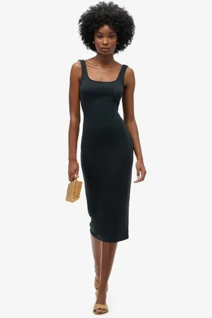 Superdry Vrouwen Jersey Midi-jurk met Vierkante Hals Grootte: 36