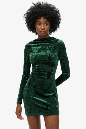 Superdry Vrouwen Fluwelen Mini-jurk met Lange Mouwen Grootte: 36