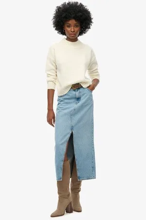 Superdry Vrouwen Denim Maxirok met Split Grootte: 32
