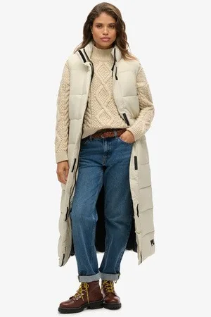 Superdry Vrouwen Lange Pufferbodywarmer van Ripstopmateriaal Grootte: 36