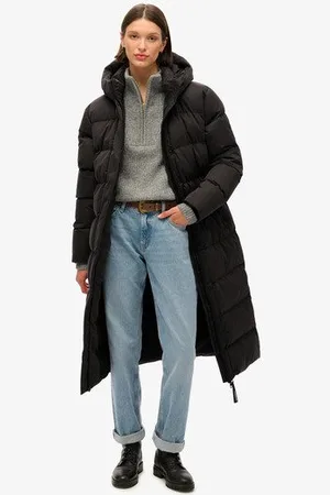 Superdry Vrouwen Lange Pufferjas van Microvezel Grootte: 44