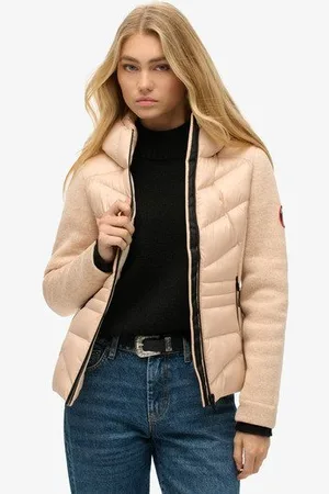 Superdry Vrouwen Gebreide Hybrid Storm jas met Capuchon Grootte: 44