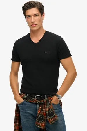 Superdry Mannen T-shirt van Biologisch Katoen met V-hals en Geborduurd Logo Grootte: Xxl