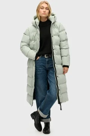 Superdry Vrouwen Lange Pufferjas van Microvezel Grootte: 44