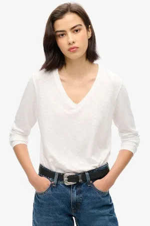 Superdry Vrouwen Jersey top met V-hals en Lange Mouwen Grootte: 40