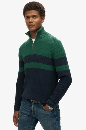 Superdry Mannen Classics Trui van Katoen met Halve Rits en Strepen Grootte: L