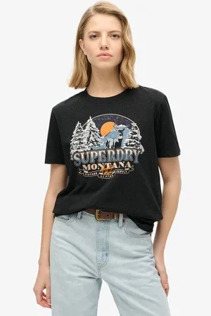 Superdry Vrouwen Travel Souvenir T-shirt met Relaxte Pasvorm Grootte: 34
