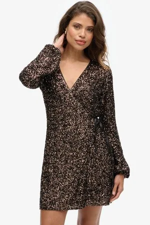 Superdry Vrouwen Mini-wikkeljurk met Pailletten Grootte: 40