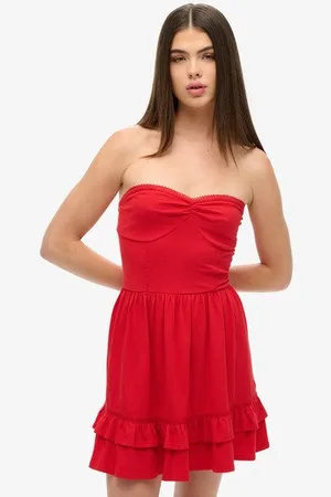 Superdry Vrouwen 50s Bandeaumini-jurk met Kant Grootte: 42