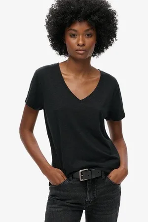 Superdry Vrouwen Ruimvallend Geborduurd T-shirt met V-hals Grootte: 36