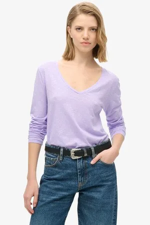 Superdry Vrouwen Jersey top met V-hals en Lange Mouwen Grootte: 40