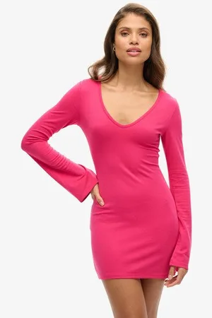 Superdry Vrouwen Nauwsluitende Mini-jurk met Wijduitlopende Mouwen Grootte: 44