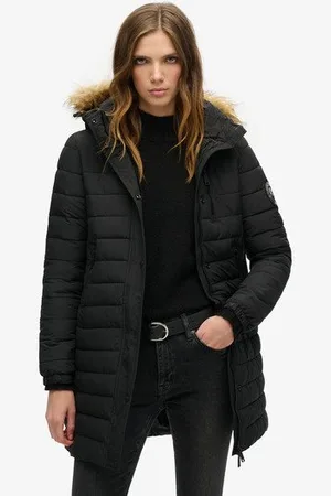 Superdry Vrouwen Halflange Fuji Pufferjas met Capuchon Grootte: 36