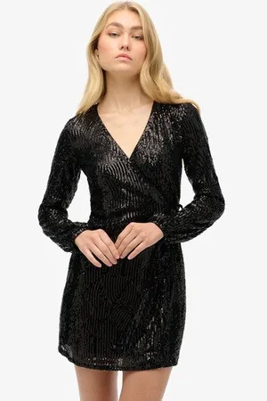 Superdry Vrouwen Mini-wikkeljurk met Pailletten Grootte: 36
