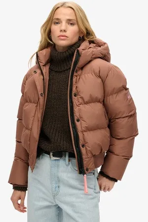 Superdry Vrouwen Sports Puffer Bomberjack met Capuchon Grootte: 40