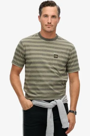 Superdry Mannen Getextureerd Gestreept T-shirt met Borstzak Grootte: L