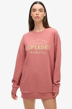 Superdry Vrouwen Luxe Sweatjurk met Metallic Logo Grootte: 34-36