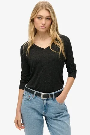 Superdry Vrouwen Jersey top met V-hals en Lange Mouwen Grootte: 34