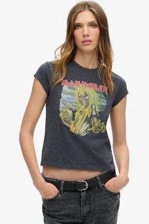 Superdry Vrouwen Iron Maiden x T-shirt met Kapmouwen Grootte: 36