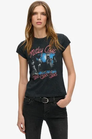 Superdry Vrouwen Mötley Crue T-shirt met Kapmouwen Grootte: 44