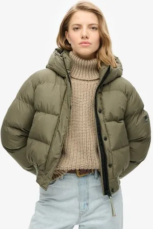 Superdry Vrouwen Sports Puffer Bomberjack met Capuchon Grootte: 36