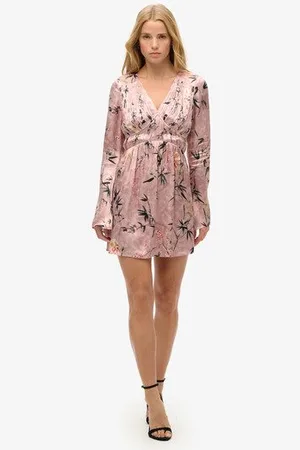 Superdry Vrouwen Jacquard Mini-jurk met Wijduitlopende Mouwen Grootte: 40