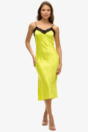 Superdry Vrouwen Satijnen Midi-jurk met Kant Grootte: 38