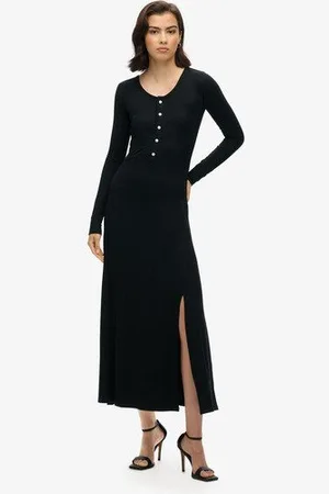 Superdry Vrouwen Midi-jurk met Halve Knoopsluiting Grootte: 36
