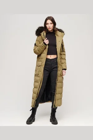 Superdry Vrouwen Lange Parka met Capuchon met Imitatiebont Grootte: 40