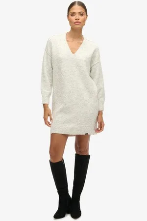 Superdry Vrouwen Gebreide Jurk met V-hals Grootte: 42