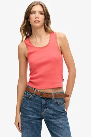 Superdry Vrouwen Athletic Essentials Vintage Hemdtopje met Kanten Rand Grootte: XS/S