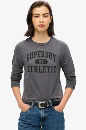 Superdry Vrouwen Athletic Essentials Slimfit Ringertop met Lange Mouwen Grootte: 42