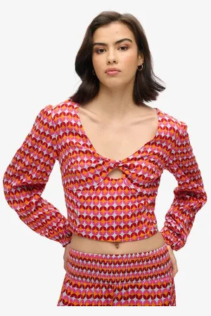 Superdry Vrouwen Geweven Kort Topje met Lange Mouwen Grootte: 42