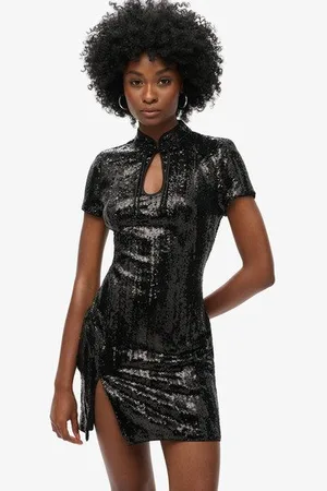 Superdry Vrouwen Mini-jurk met Mandarijnkraag en Pailletten Grootte: 40